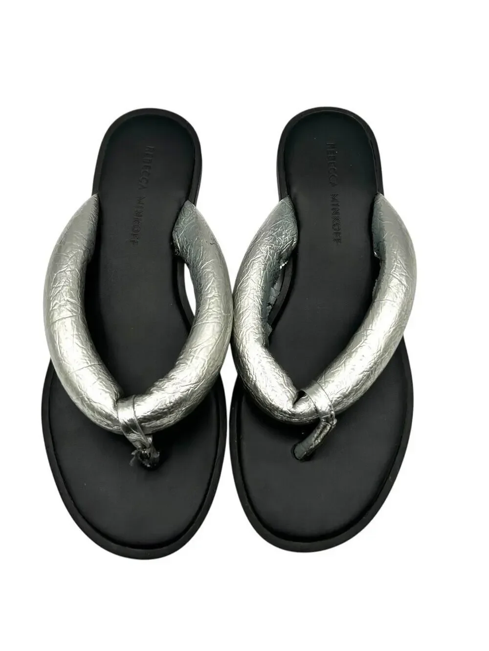 Rebecca Minkoff Women's Puff Silver Slip On Flip Flop Sandals Size 9-9.5